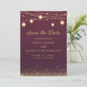 Burgundy Gouden Glitter Slinger Licht Save Date Sa Save The Date (Staand voorkant)