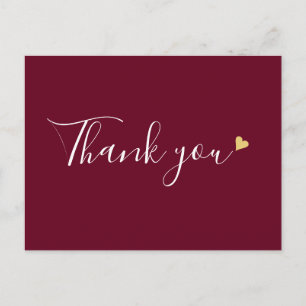 Burgundy Gouden Hart Script Bedankt voor uw Zakeli Briefkaart