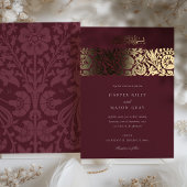 Burgundy Gouden Islamitische Bruiloft Folie Uitnodiging