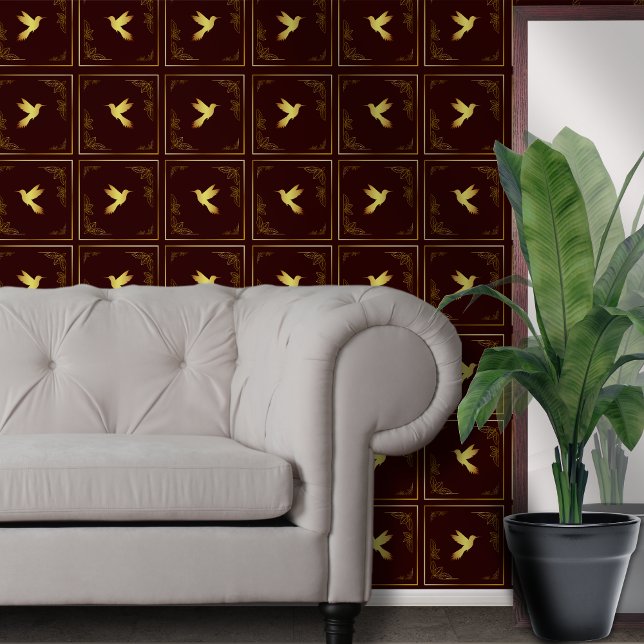 Burgundy Gouden Kolibrie  Behang (Creator heeft geüpload)