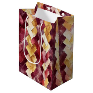 Burgundy Gouden Perzik Zigzag Kerstmis Medium Cadeauzakje