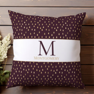 Burgundy Gouden Regendruppel Modern Modieus Monogr Kussen