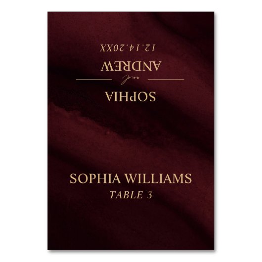 Burgundy & Gouden Trouwtafelkaart Kaart (Voorkant)