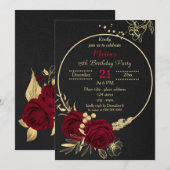 burgundy goudflora zwarte verjaardag kaart (Voorkant / Achterkant)