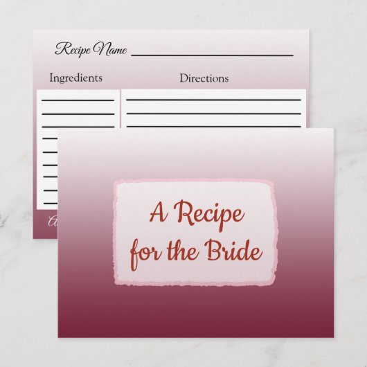 Burgundy Gradient bruiloft Recipe Kaart (Voorkant / Achterkant)