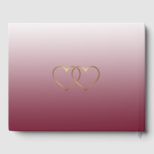 Burgundy Gradient en Gold Heart Wedding Book Gastenboek (Achterkant)