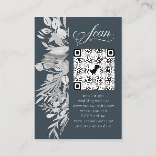 Burgundy Gray Botanical Online RSVP QR Code Informatiekaartje (Voorkant)