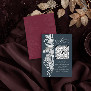 Burgundy Gray Botanical Online RSVP QR Code Informatiekaartje