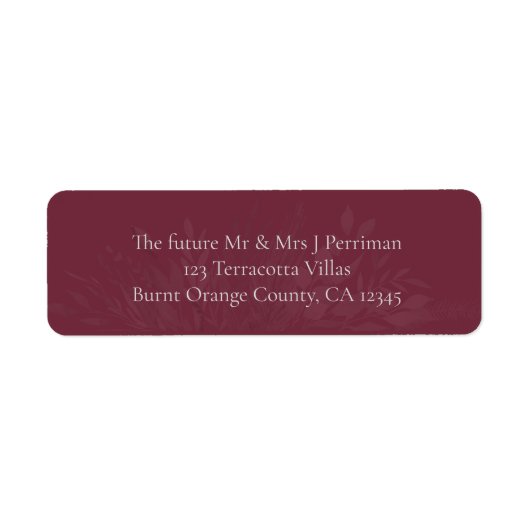 Burgundy Gray Botanical Return Address Label (Voorkant)