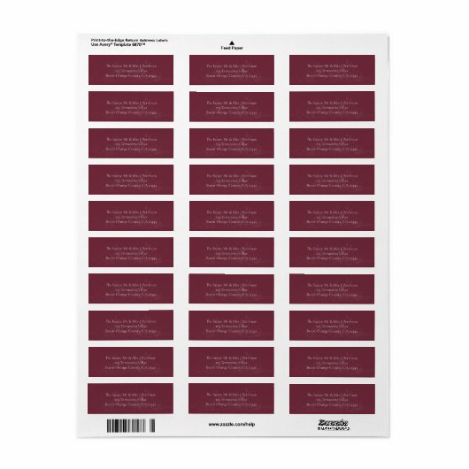 Burgundy Gray Botanical Return Address Label (Full Sheet)