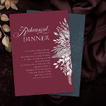 Burgundy Gray Botanical Wedding Rehearsal Dinner Kaart<br><div class="desc">Eenvoudige en elegante trouwrepetitie-uitnodiging in een duet van Bourgogne en grijs als aanvulling op je trouwkleurthema. Een botanisch ontwerp van de waterverf met elegante kalligrafie en een enkele rand van bladeren in grijze tinten. Met de eenvoud van de sjabloon kunt u de formulering aanpassen aan uw wensen. Elegant, stijlvol design...</div>