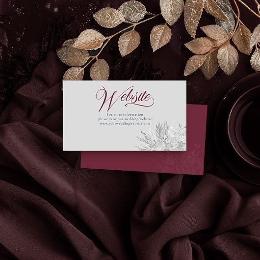 Burgundy Gray Botanical Wedding Website Informatiekaartje