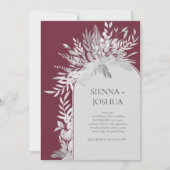 Burgundy Gray Elegant Botanical Arch Wedding Kaart (Voorkant)