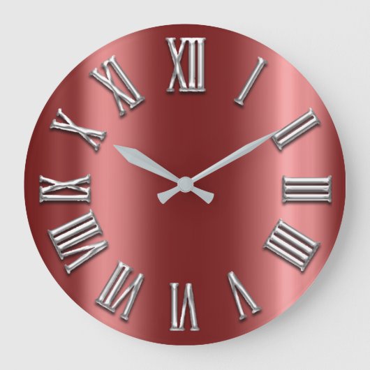Burgundy Gray Metallic Gray Silver Roman Number Grote Klok (Voorkant)