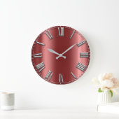 Burgundy Gray Metallic Red Silver Roman Numbers Grote Klok (Huis)
