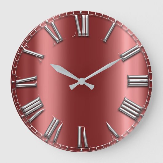 Burgundy Gray Metallic Red Silver Roman Numbers Grote Klok (Voorkant)