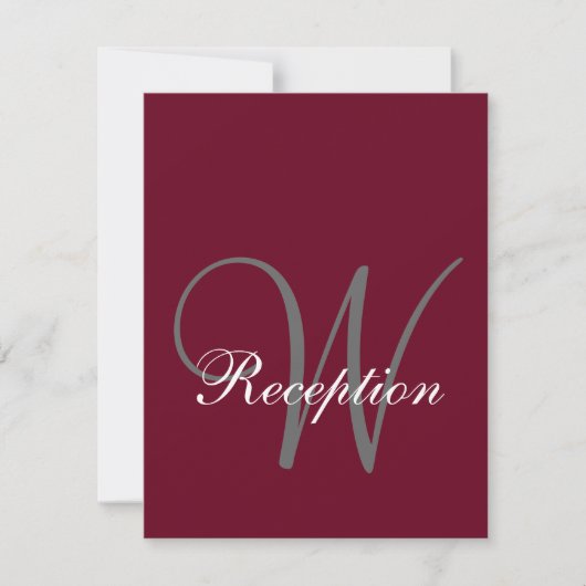 Burgundy Gray Monogram Elegant Wedding Reception Kaart (Voorkant)