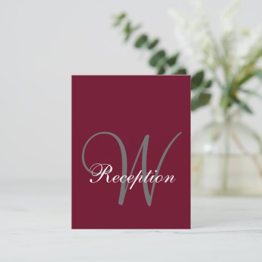 Burgundy Gray Monogram Elegant Wedding Reception Kaart (Staand voorkant)