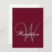 Burgundy Gray Monogram Elegant Wedding Reception Kaart (Voorkant / Achterkant)