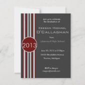 Burgundy Gray Striped Graduparty Invitation Kaart (Voorkant)