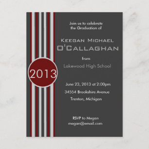 Burgundy Gray Striped Graduparty Invitation Kaart
