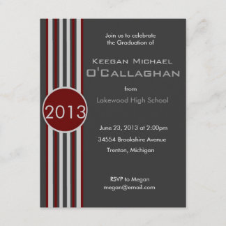 Burgundy Gray Striped Graduparty Invitation Kaart