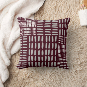 Burgundy & Gray Woven Pattern Print Sierkussen