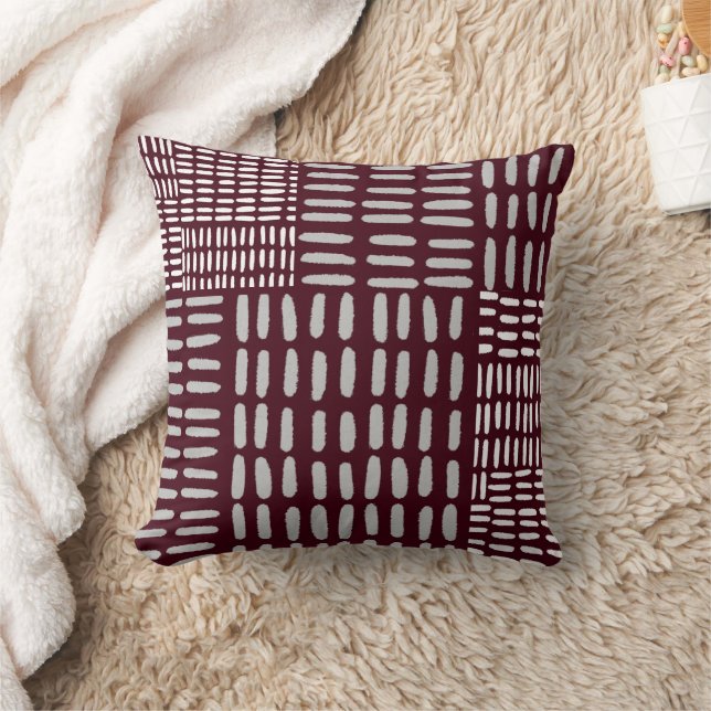 Burgundy & Gray Woven Pattern Print Sierkussen (Deken)
