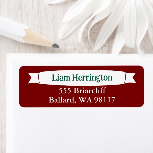 Burgundy & Green Address Label with Banner (Insitu)
