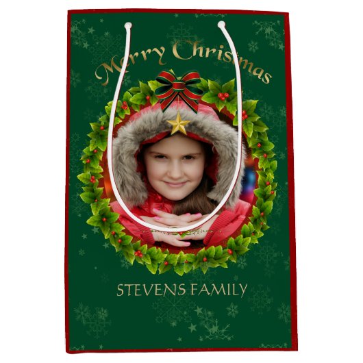 Burgundy & Green Kerstmis Foto Lijst 2 Medium Cadeauzakje (Voorkant)