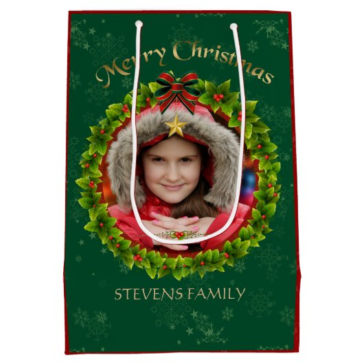 Burgundy & Green Kerstmis Foto Lijst 2 Medium Cadeauzakje (Achterkant)