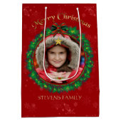 Burgundy & Green Kerstmis Wreatfoto Lijst Medium Cadeauzakje (Achterkant)