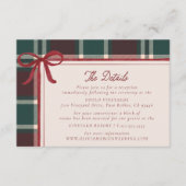 Burgundy Green Plaid Christmas Bow Wedding Details Informatiekaartje (Voorkant)
