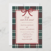 Burgundy Green Plaid Christmas Bow Wedding Kaart (Voorkant)