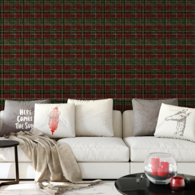 Burgundy Green Pset met kerstfeestdag Behang (Burgundy Green Plaid Christmas Holiday Wallpaper)