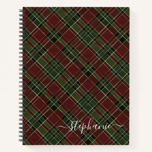 Burgundy Green Pset met kerstfeestdag monogram Notitieboek (Voorkant)