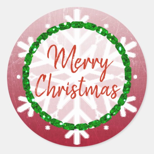 Burgundy Green Snowflake Merry kerst Ronde Sticker (Voorkant)