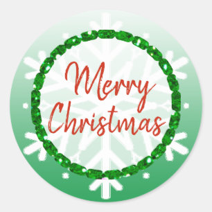 Burgundy Green Snowflake Merry kerst Ronde Sticker