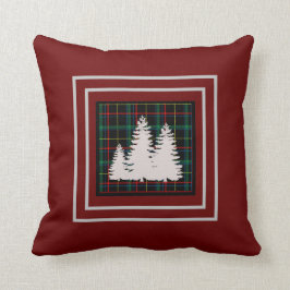 Burgundy Green Tartan Pset Tree Silhouette Kussen