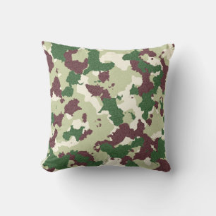 Burgundy, Green White Camo Pillow Kussen