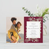 Burgundy Greenery All-in-One Photo Wedding Kaart (Staand voorkant)