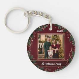Burgundy Greenery Family Photo Christmas Acrylic Sleutelhanger