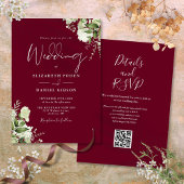 Burgundy Greenery Floral QR Code Weddenschap Kaart