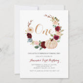 Burgundy Greenery Herfst White Pumpkin 1ste verjaa Kaart (Voorkant)