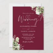 Burgundy Greenery Leaves Elegant Photo Wedding Kaart (Voorkant)