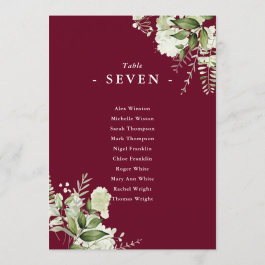 Burgundy Greenery Zitplattegrond Tafelnummer (Achterkant)