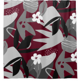Burgundy Grey Black & White Modern Botanical Douchegordijn