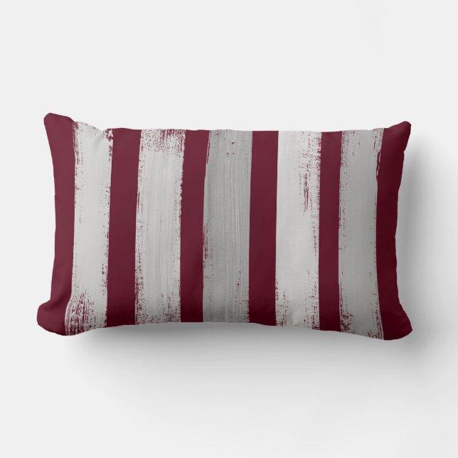Burgundy & Grey Brush Stroke Stripe Kussen (Voorkant)