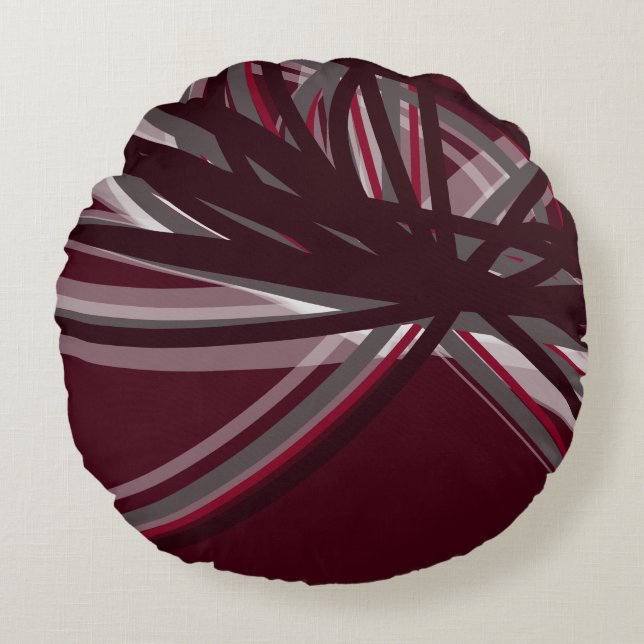 Burgundy & Grey Elegant Ribbon Design Round Pillow Rond Kussen (Voorkant)