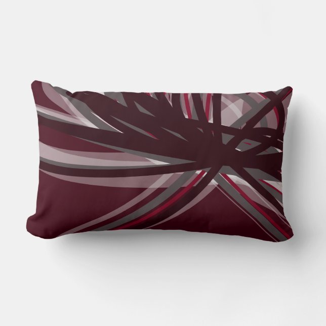 Burgundy & Grey Elegant Ribbons Lumbar Pillow Kussen (Voorkant)